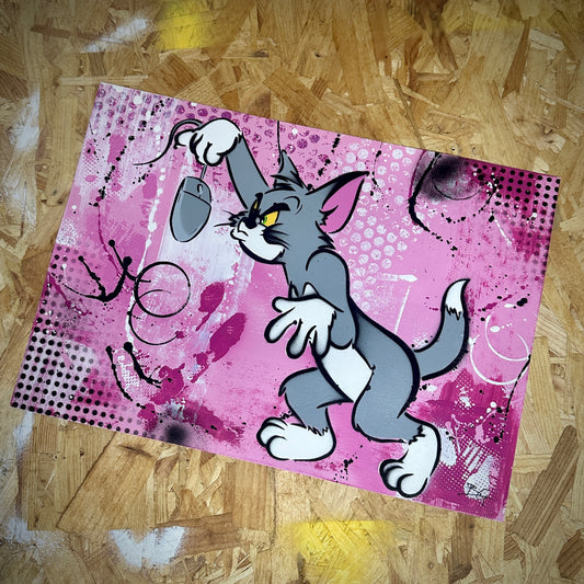 ‘Cat and mouse' Original Art in pink